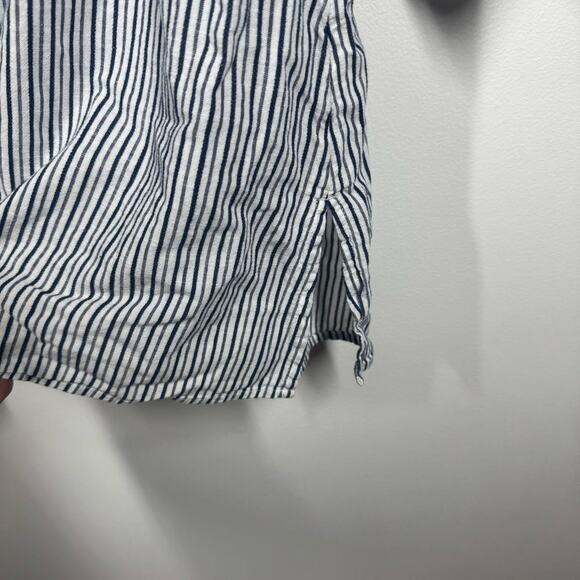 J.Jill Top Women MP Blue Cotton Tunic Striped Yellow Floral Embroidery Spring - Picture 5 of 8